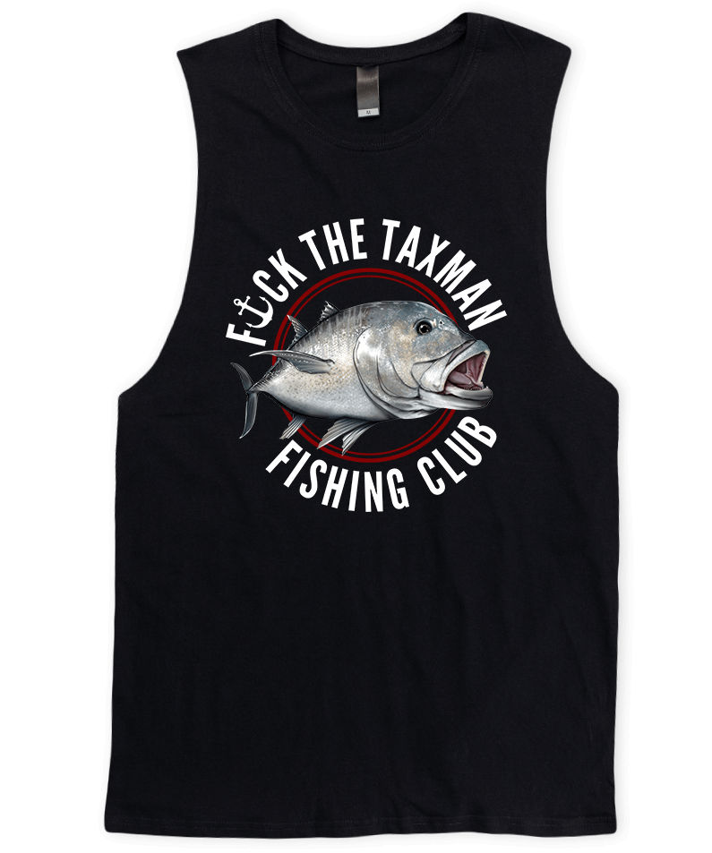 Giant Trevally Black Muscle Tee. GT Fishing Singlet