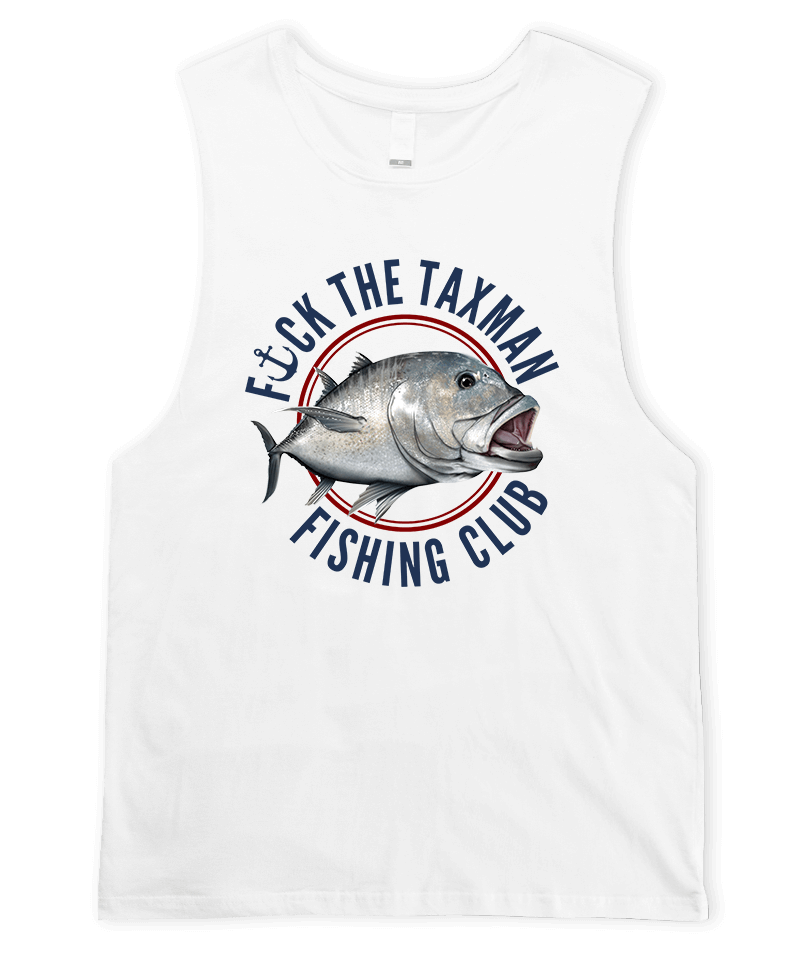 Giant Trevally White Muscle Tee. GT Fishing Singlet
