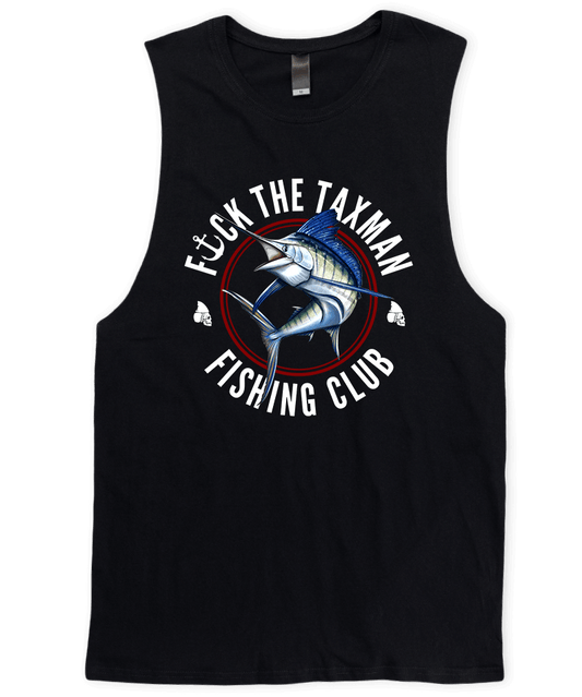 Marlin Black Tank Top. Blue Marlin Singlet. Fishing Club Taxman