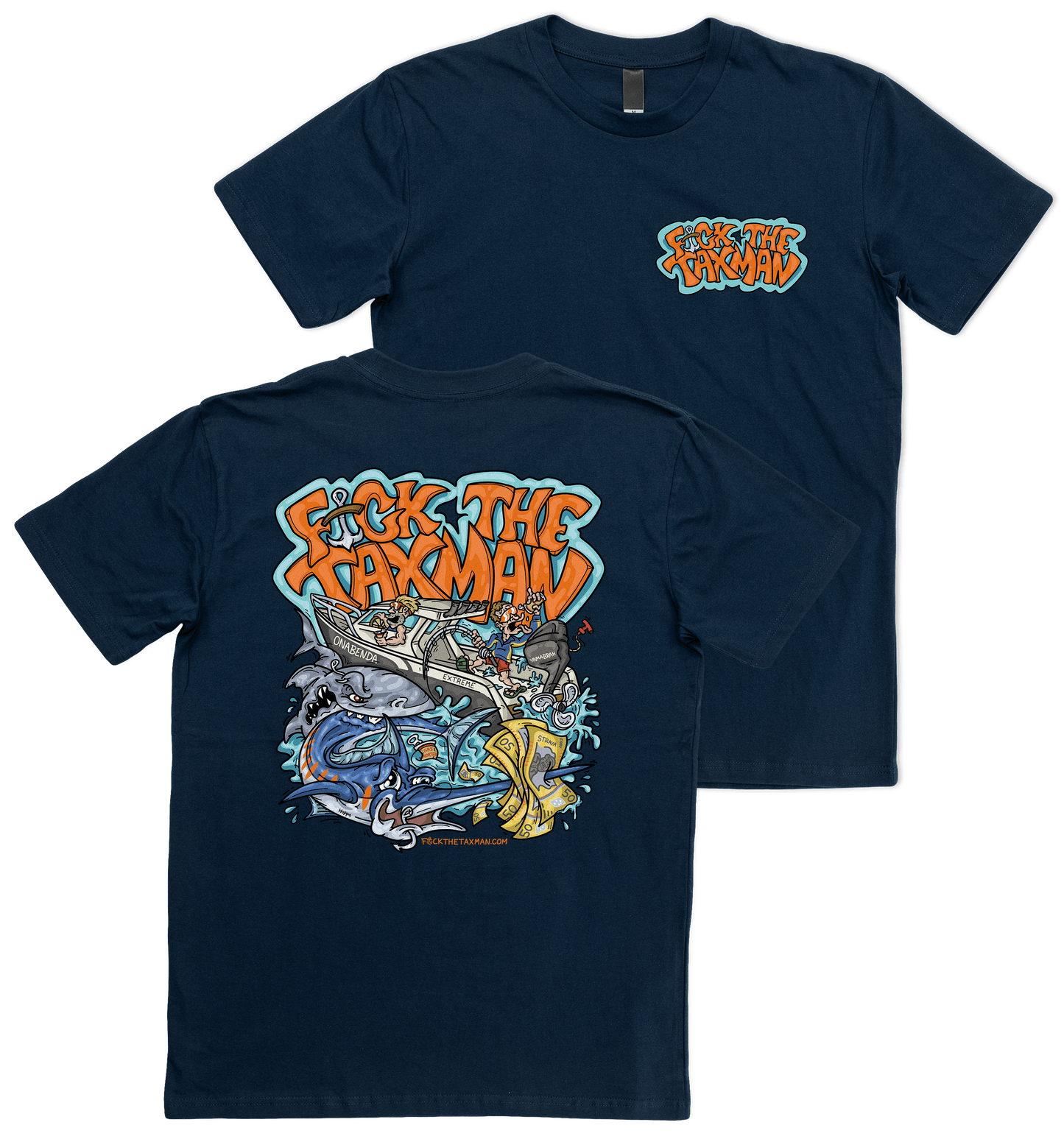 Navy Fishing T-shirt. Shark Taxing Marin, fishing boat tee