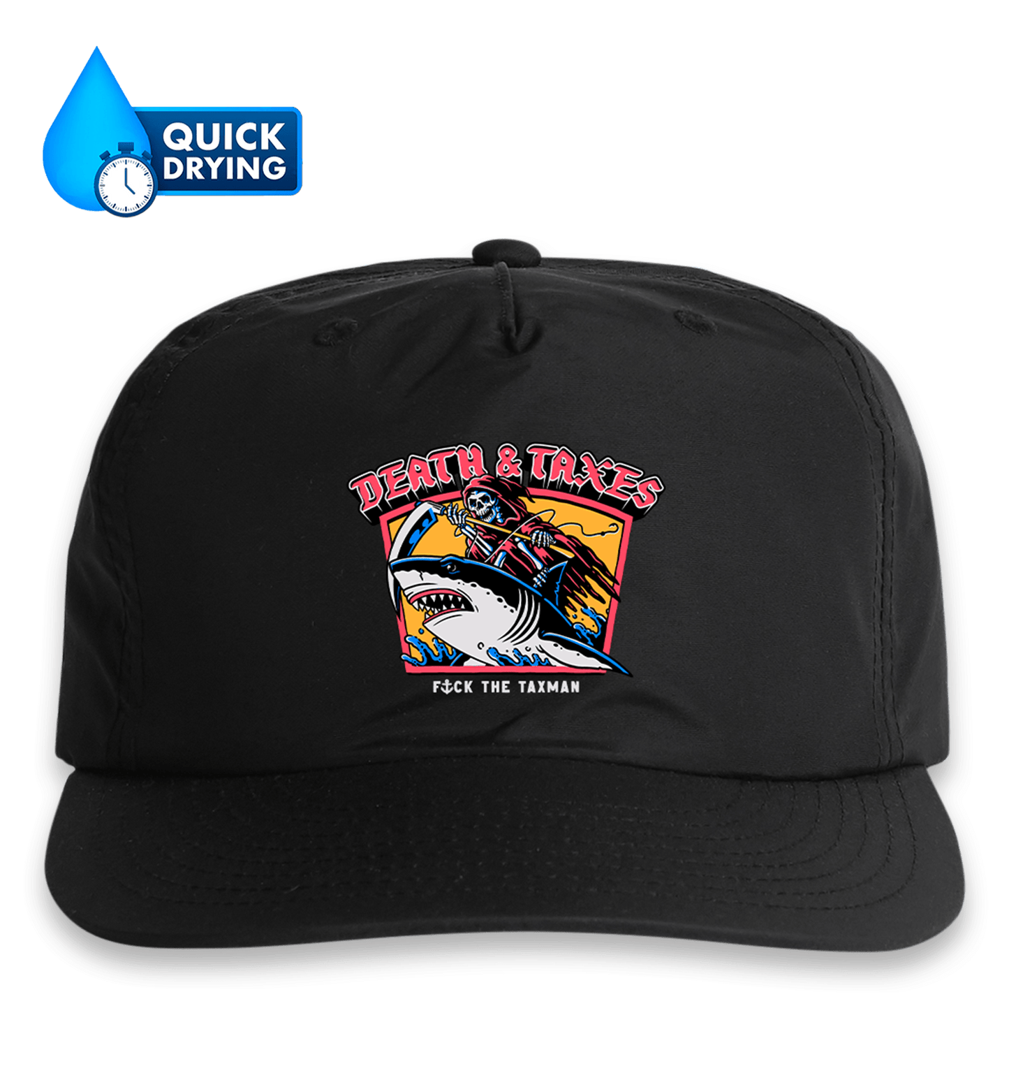 Death & Taxes Surf Hat Black. Death riding a shark