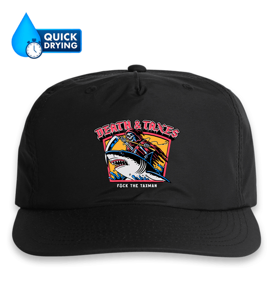 Death & Taxes Surf Hat Black. Death riding a shark
