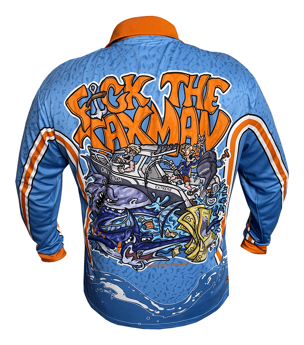Fishing Jersey with Marlin, shark and fishing boat