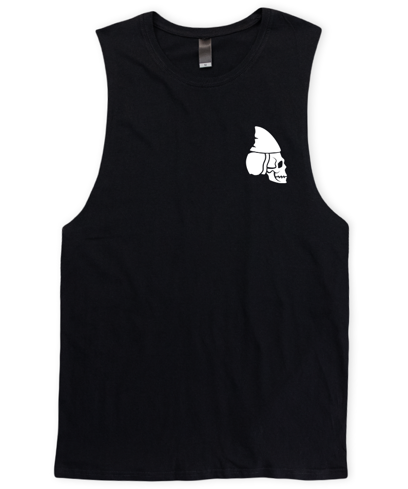 FTTM LOGO Black Singlet. Skull Shark Fin Fishing Tank Top