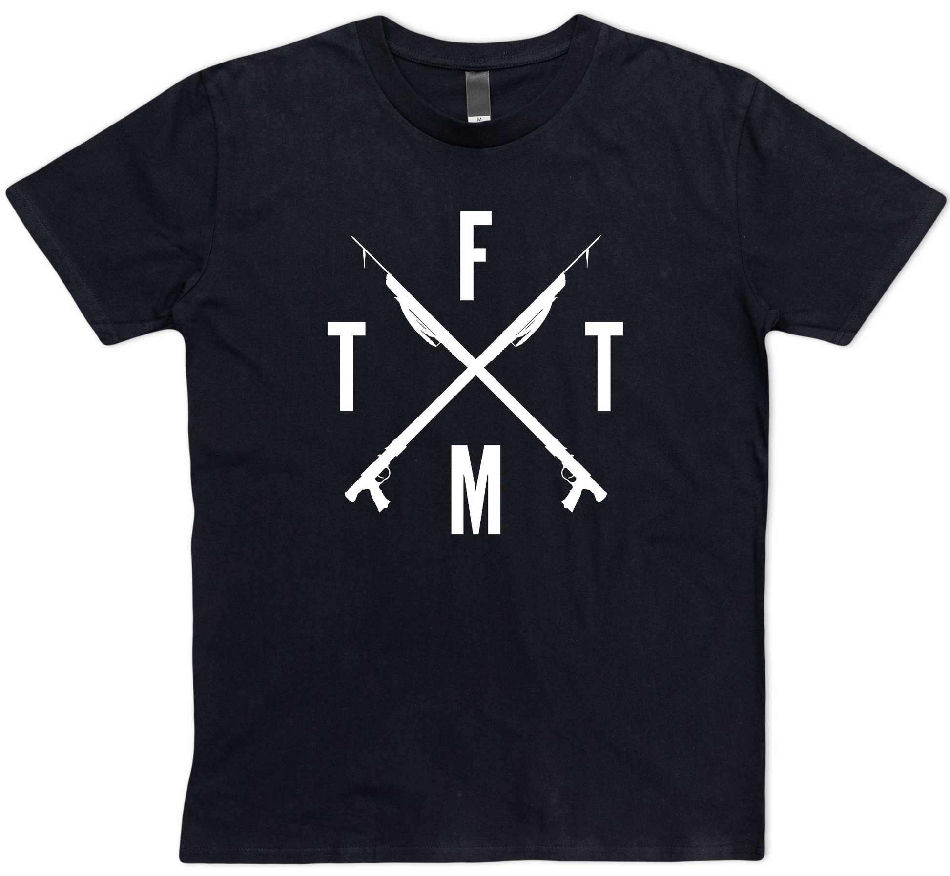 Spearfishing T-shirt Black. Two Spearguns Crossed FTTM