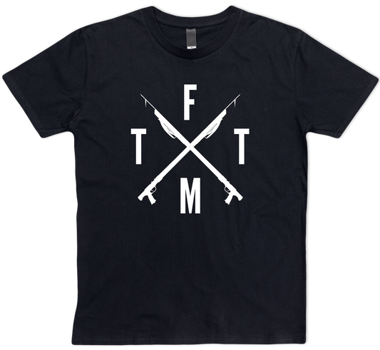 Spearfishing T-shirt Black. Two Spearguns Crossed FTTM